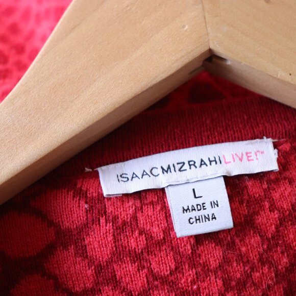 Isaac Mizrahi Live! Womens Long Button Down V Neck Red Reptile Cardigan Size L - Picture 11 of 14